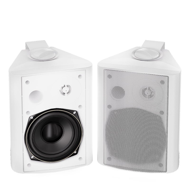 Herdio 5.25 Inch 300 Watts Indoor Outdoor Bluetooth Speakers Waterproof Wall Mount Speakers Wired System All Weather Resistant for Patio Porch Home Theater Backyard(White) - Image 1